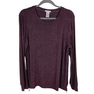 Matty M Womens Burgundy Side Zip Long Sleeve Knit Top Size M